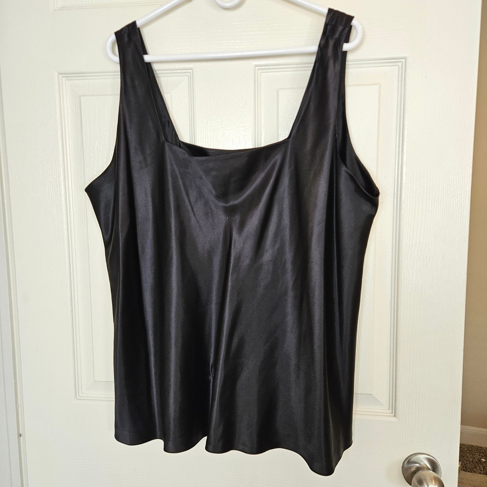 Nordstrom Intimates 3X Black Silk Satin Camisole Tank Top Office Quiet Luxury